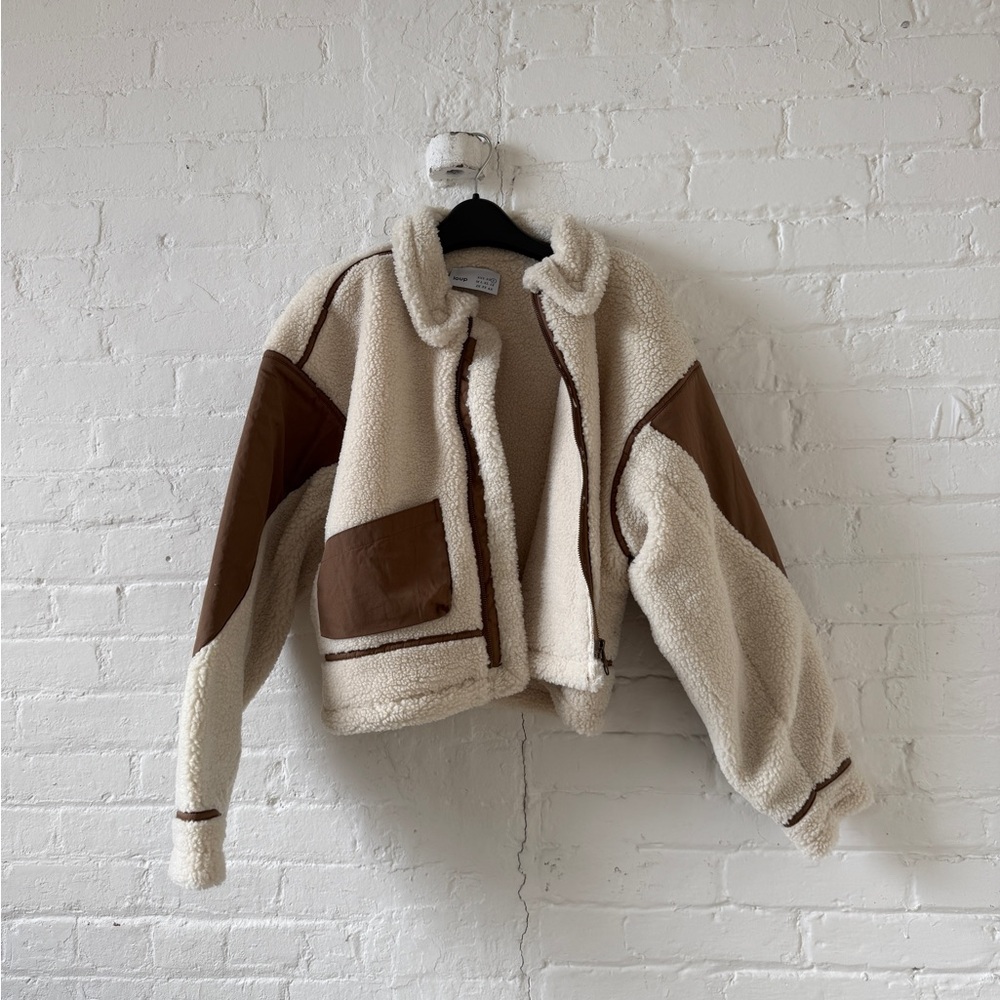 NEW VANESSA SHEARLING BOMBER JACKET - IVORY - Picture 4 of 9